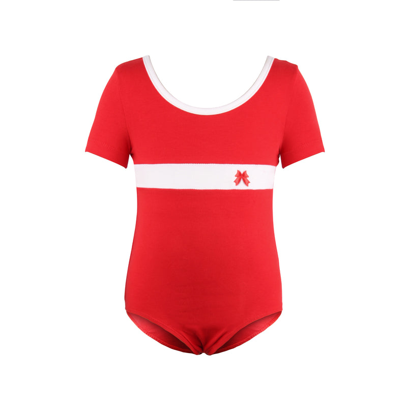 Short Sleeve Stripe Piecing Dance Leotard