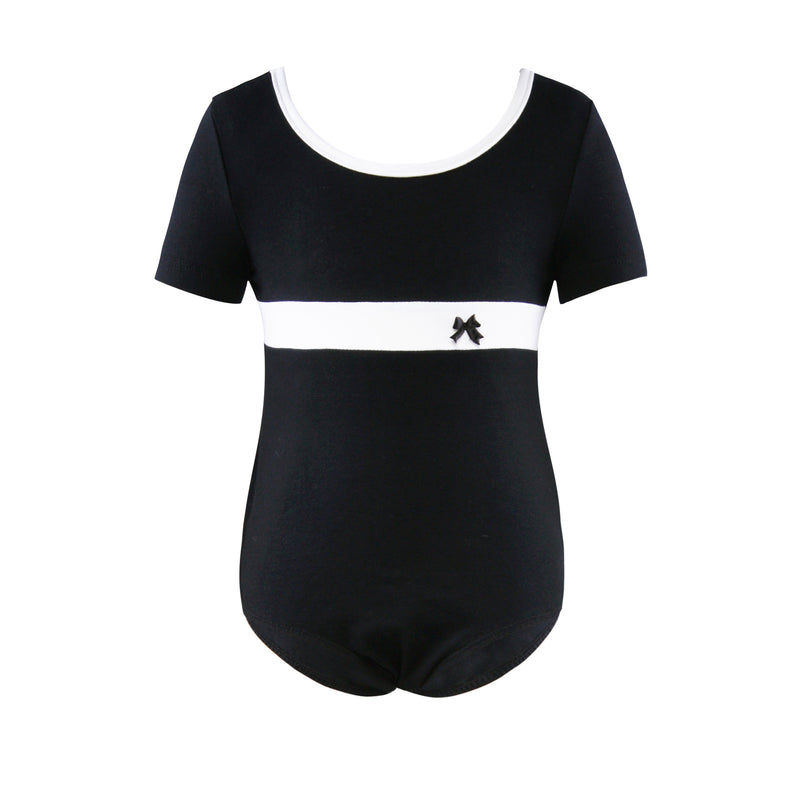 Short Sleeve Stripe Piecing Dance Leotard