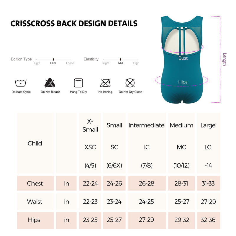 Girls Crisscross Mesh Back Leotards