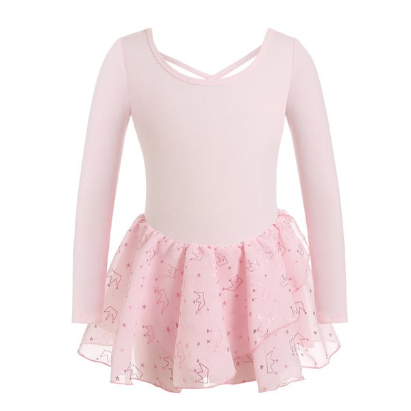 Long Sleeve Ballet Dance Leotard with Printed Skirt