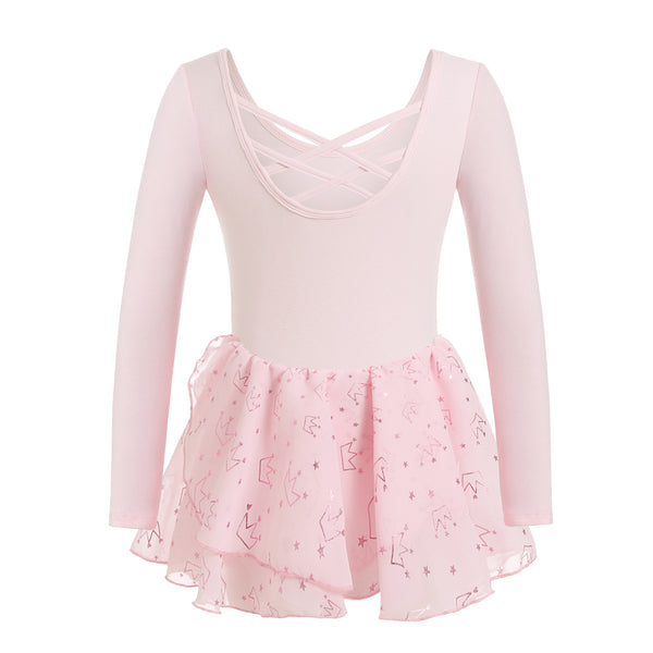 Long Sleeve Ballet Dance Leotard with Printed Skirt