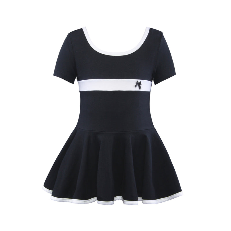 Short Sleeve Stripe Piecing Dance Dress